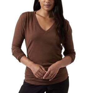 Athleta Outbound V Neck Long Sleeve Top Brown Size Medium
